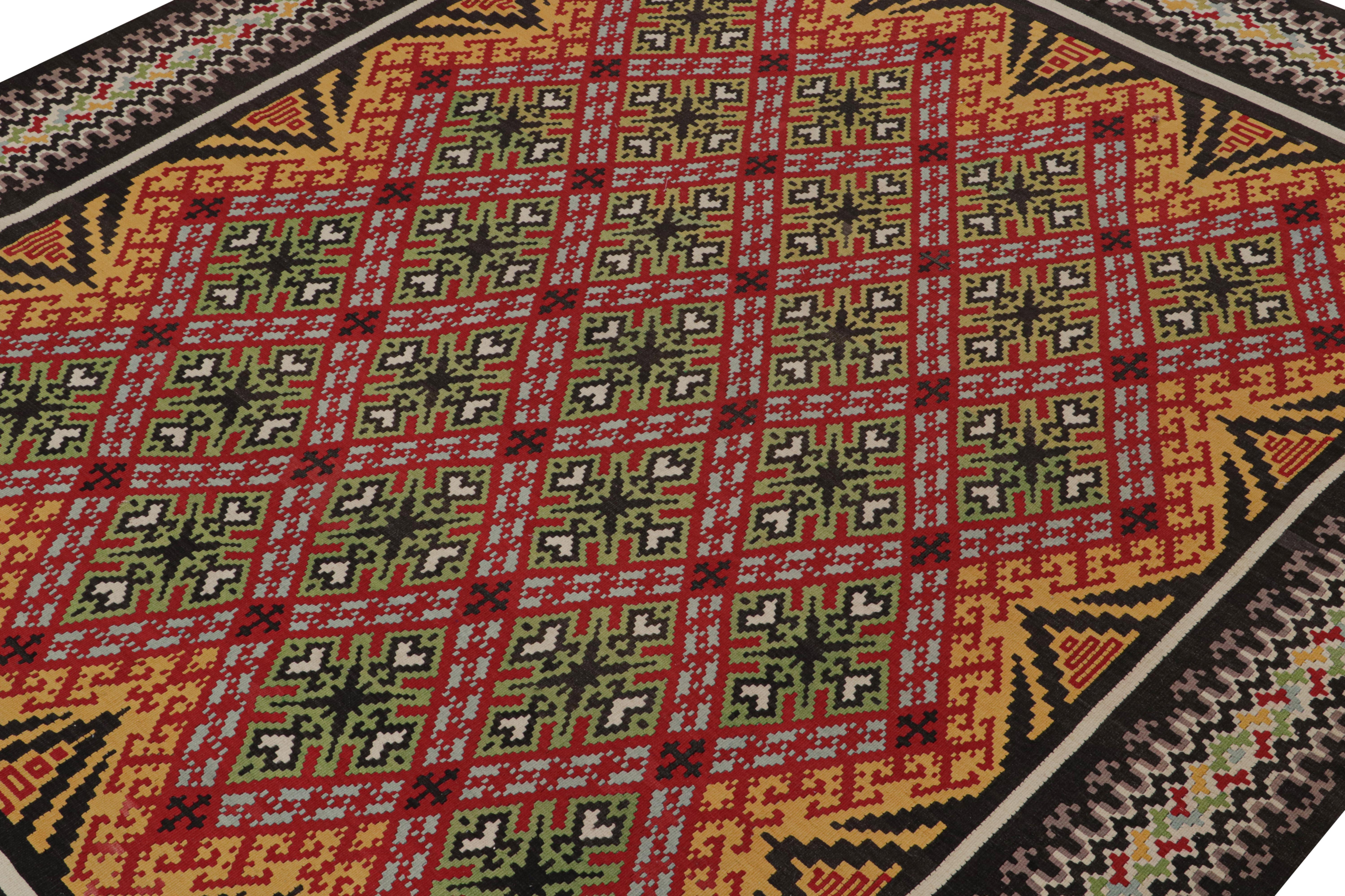 Turkish Vintage Balkan Kilim with Gold, Red & Green Geometric Patterns from Rug & Kilim For Sale