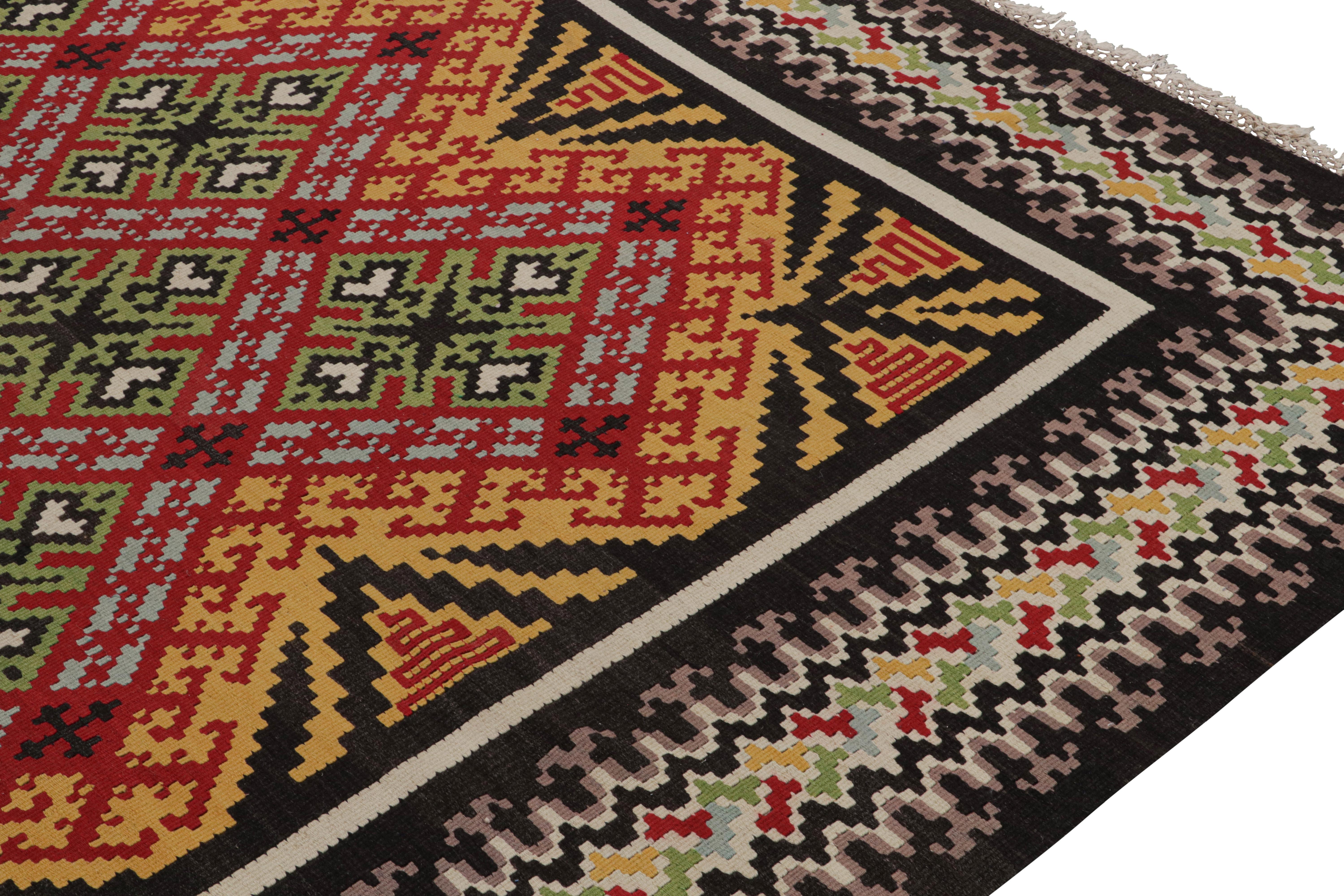 Hand-Woven Vintage Balkan Kilim with Gold, Red & Green Geometric Patterns from Rug & Kilim For Sale