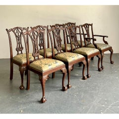 Vintage Ball and Claw Chippendale Dining Chairs In Fortuny - Set Of 8