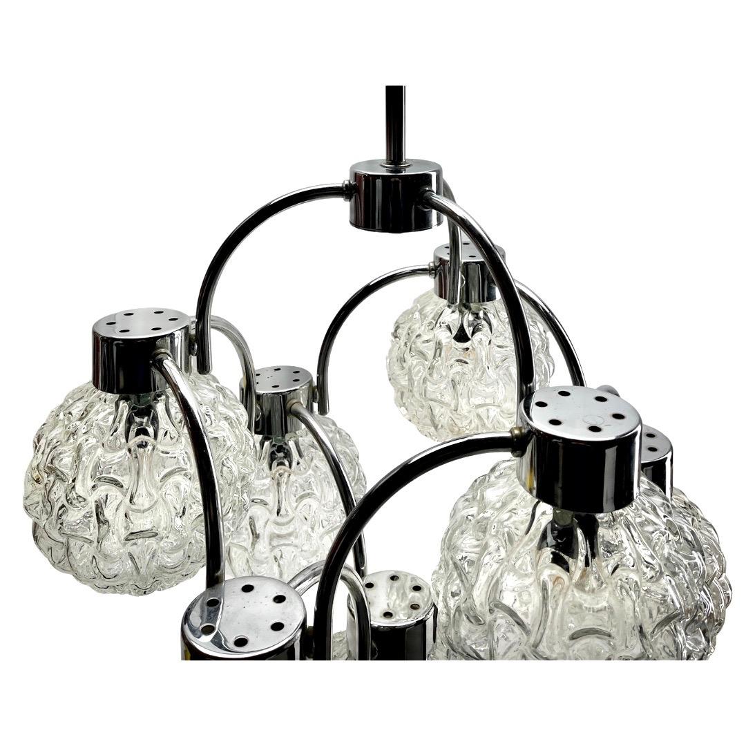 Blown Glass  Vintage Ball Pendant Stem Lamp with 7 Globular Lights Massive Belgium 1960s For Sale