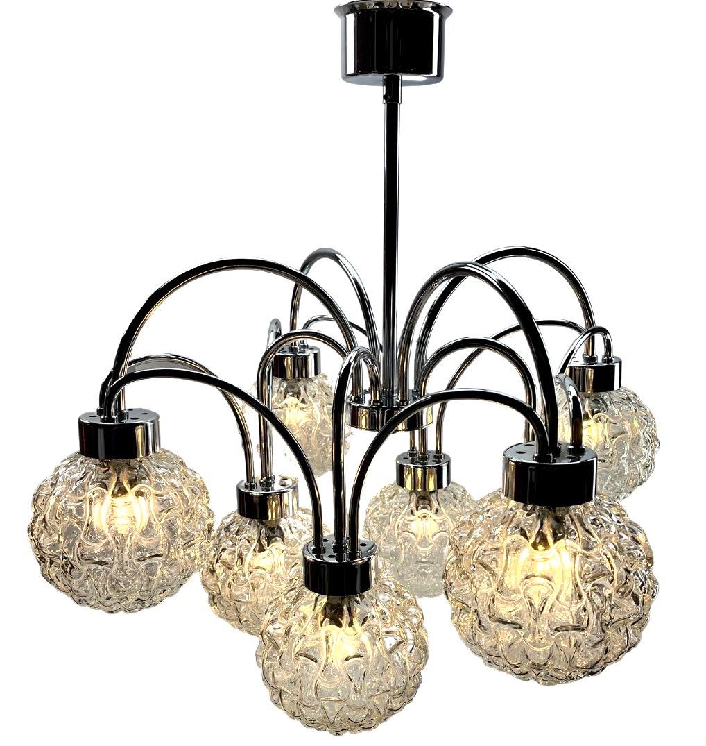  Vintage Ball Pendant Stem Lamp with 8 Globular Lights Massive Belgium 1960s In Good Condition For Sale In Verviers, BE