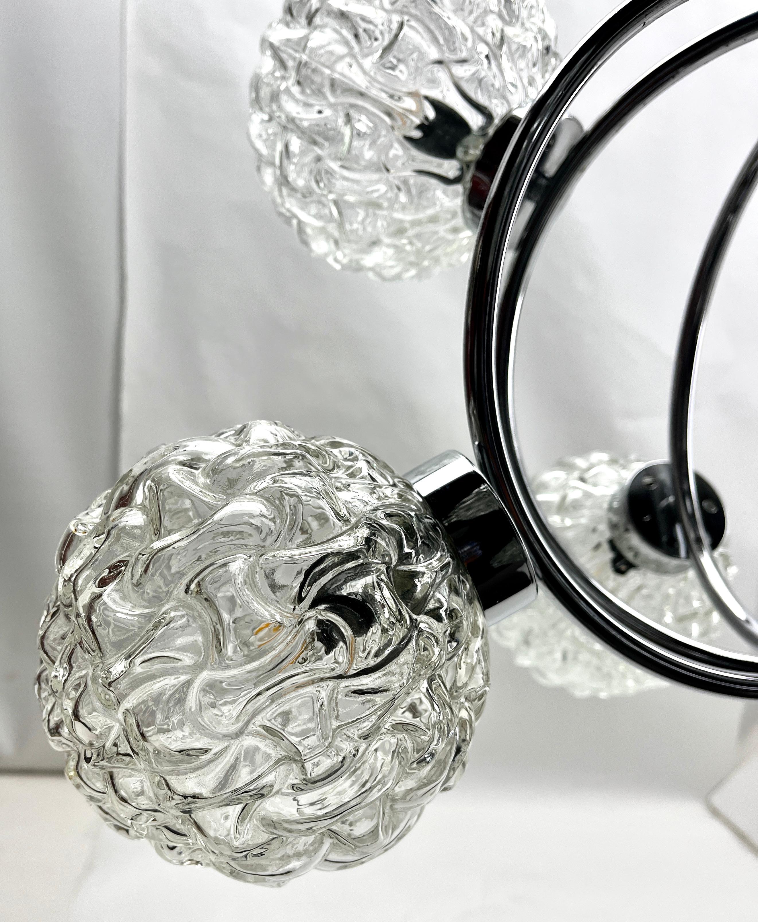 Blown Glass  Vintage Ball Pendant Stem Lamp with 8 Globular Lights Massive Belgium 1960s For Sale