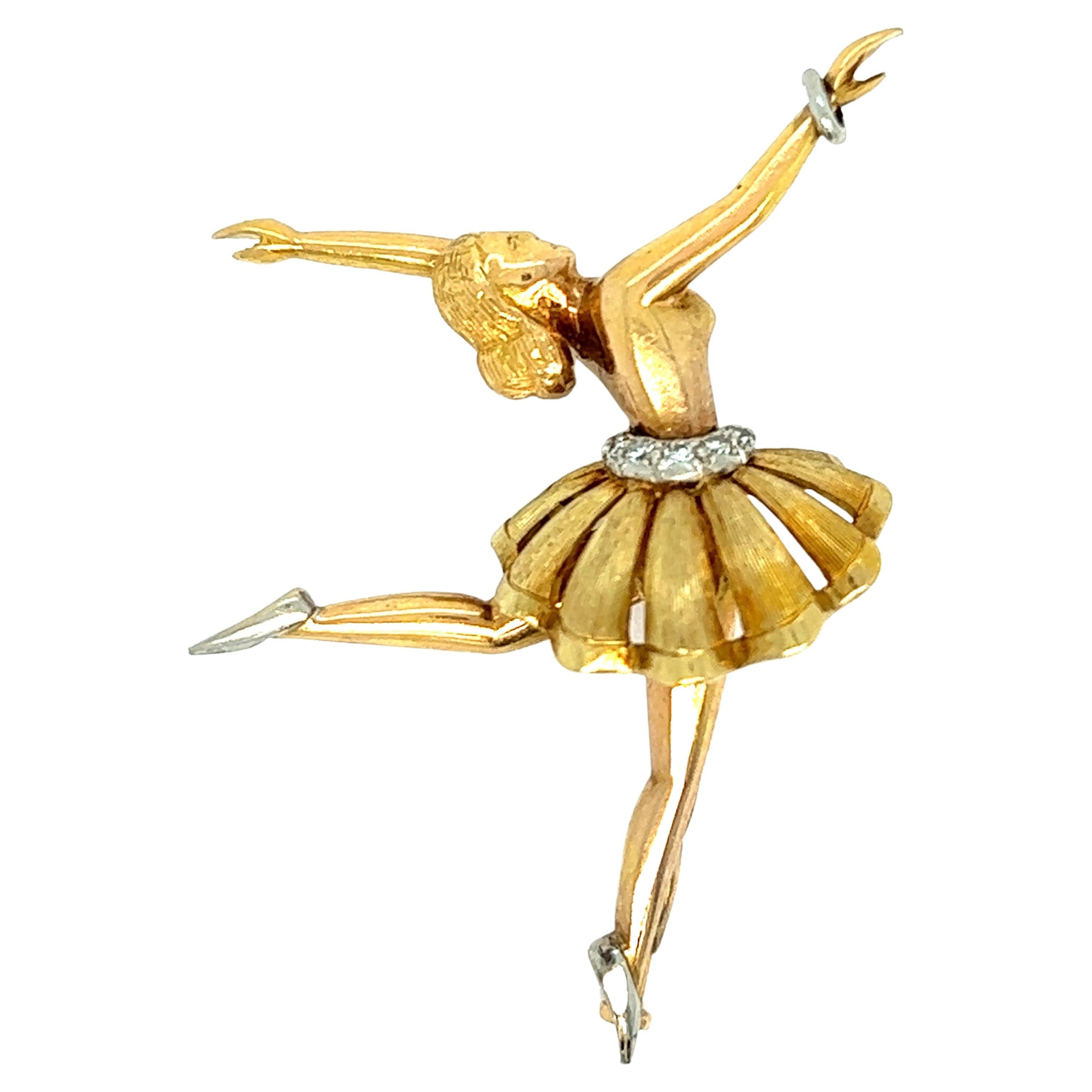 Vintage Ballerina Gold Brooch