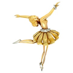 Retro Ballerina Gold Brooch