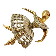 Vintage ballerina gold rhinestones designer brooch