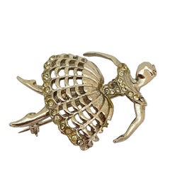 Vintage ballerina silver rhinestones designer brooch