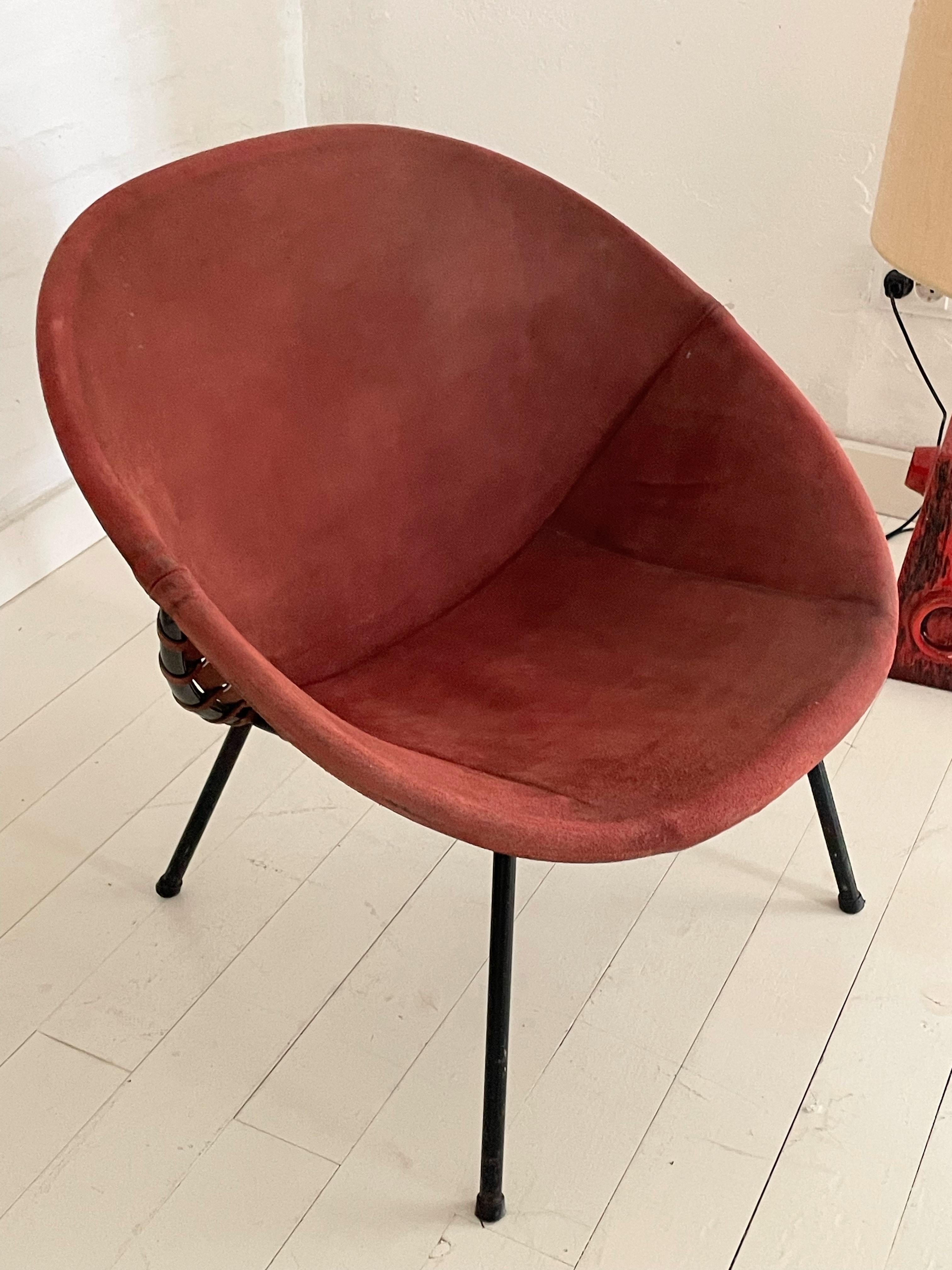Mid-Century Modern Vintage Balloon Suede Easy Chair, 1960s, Hungary For Sale