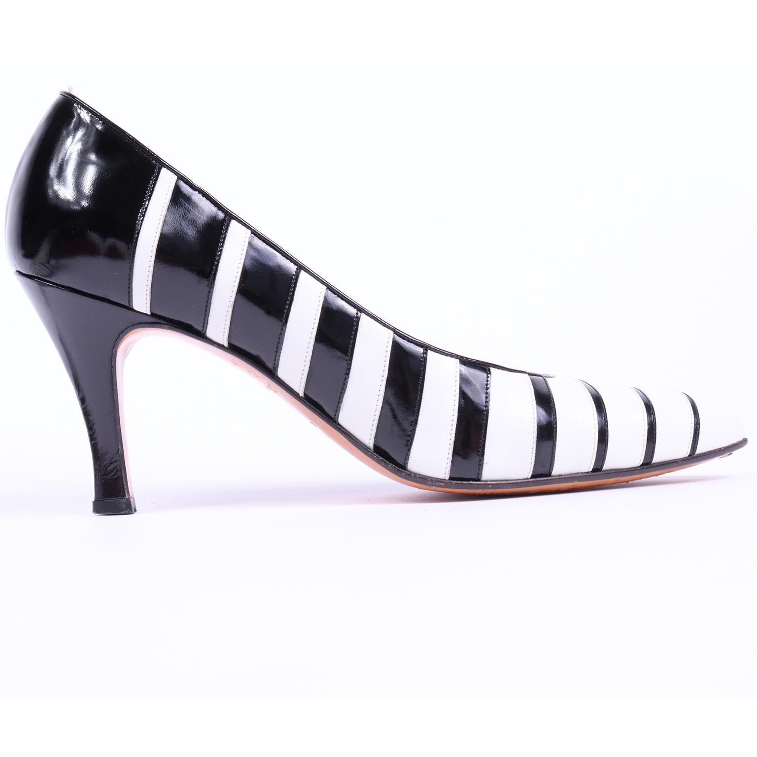 Chaussures à talons vintage Bally rayées noires et blanches avec boîte à chaussures d'origine Pour femmes en vente