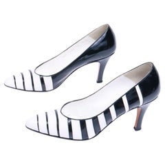 Vintage Bally Black and White Striped Pumps W Original Shoe Box