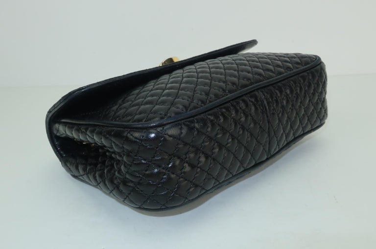 Bally Quilted Black Leather Purse Bag Woven Leather & Gold Chain Strap