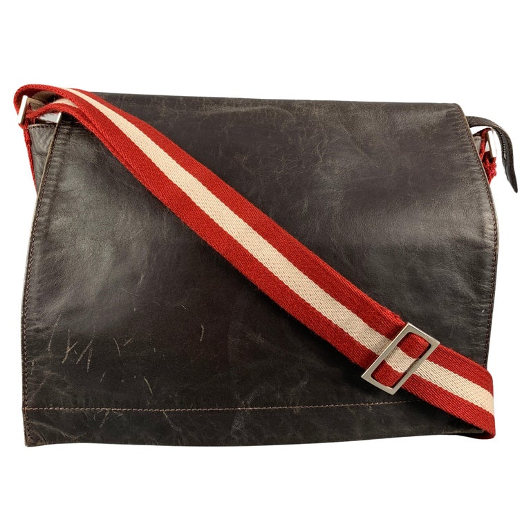 Vintage BALLY Brown and Red Mixed Fabrics Leather Messenger Bag at 1stDibs