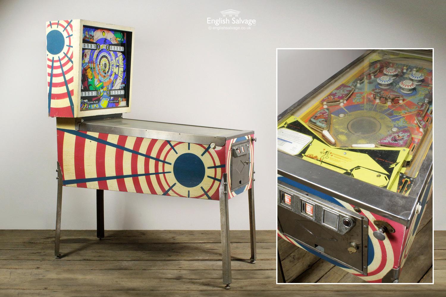 Released in 1972 the space time pinball arcade game was produced by Bally Manufacturing Co and was reputedly featured in the cult American TV show Happy Days! We believe this one was sold to the Dutch market as it has guilder and cent coin slots and