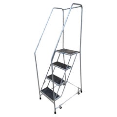 Used Ballymore Warehouse Garage 4 Step Metal Rolling Safety Ladder w/ Rails