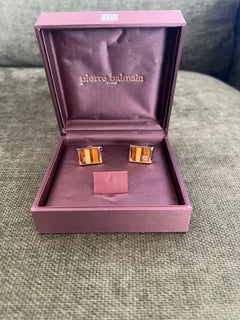 Gemelos vintage Balmain "Circa años 80" Ojo de tigre Estuche original de satén morado