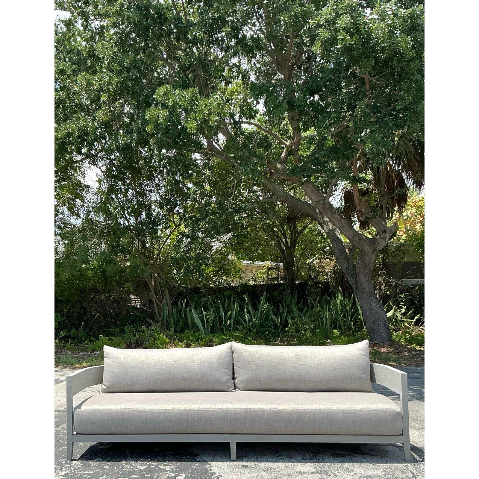 Vintage “Balmain” Outdoor Teak Sofa After RH For Sale 3