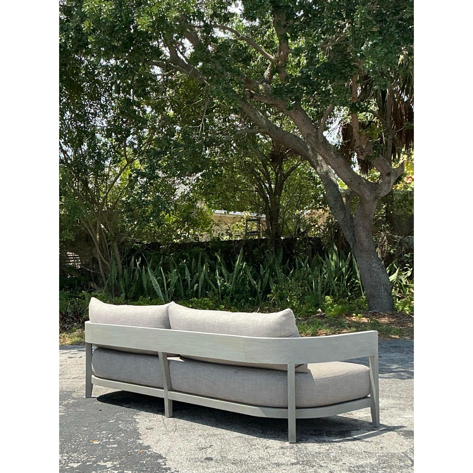 Modern Vintage “Balmain” Outdoor Teak Sofa After RH For Sale