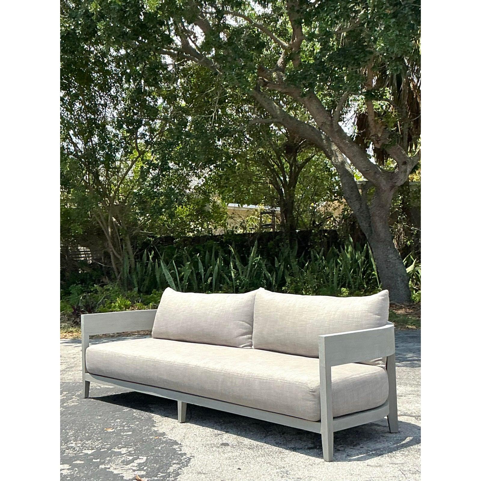 American Vintage “Balmain” Outdoor Teak Sofa After RH For Sale