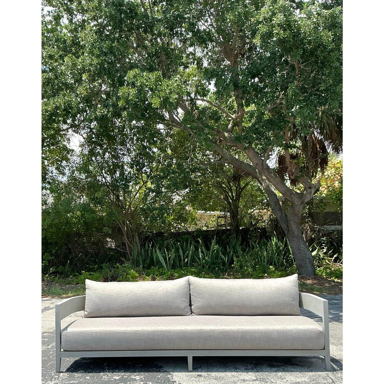 Vintage “Balmain” Outdoor Teak Sofa After RH In Good Condition For Sale In west palm beach, FL