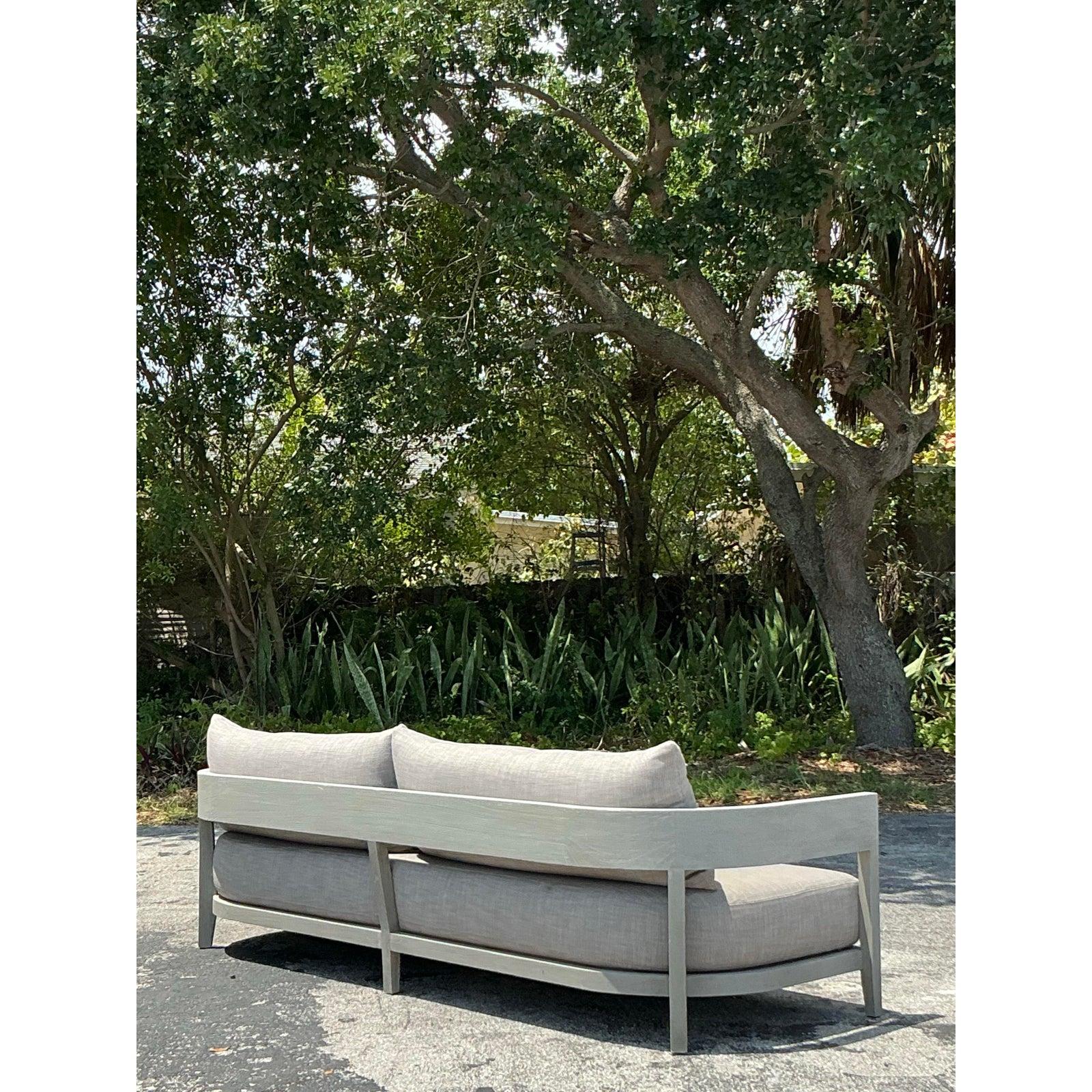 Vintage “Balmain” Outdoor Teak Sofa After RH For Sale 1