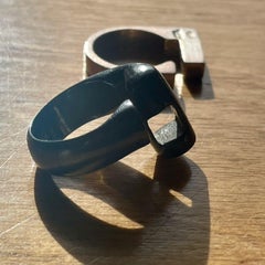 Vintage Balmain sculptural double Ring, Silver and black resin, stamped & signed