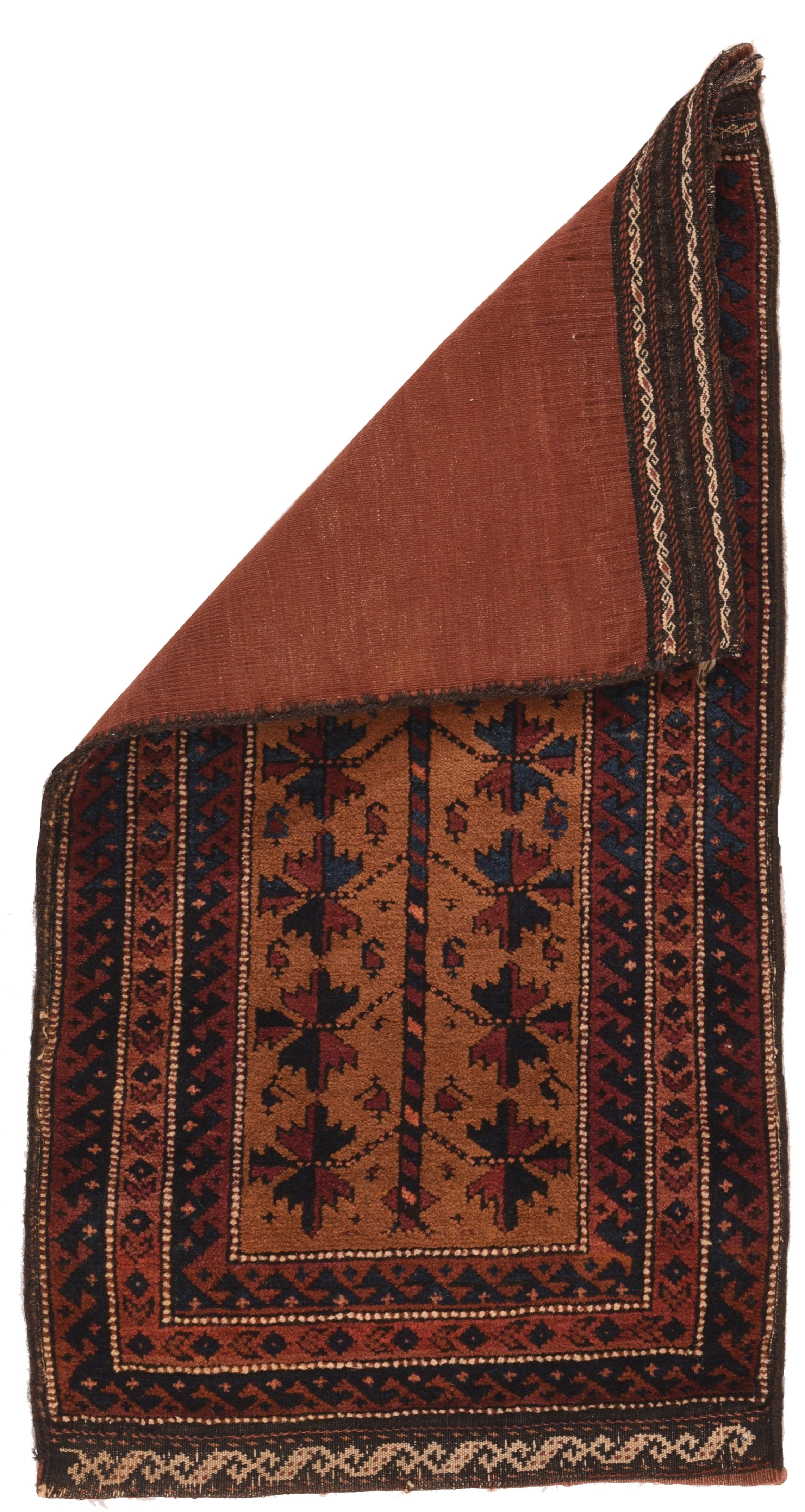 Vintage Balouch Rug 1'7'' x 3'2''. Probably from Turbat-i-Haideri in Eastern Persia, this well-woven nomadic artefact on an all wool foundation, shows a characteristic 