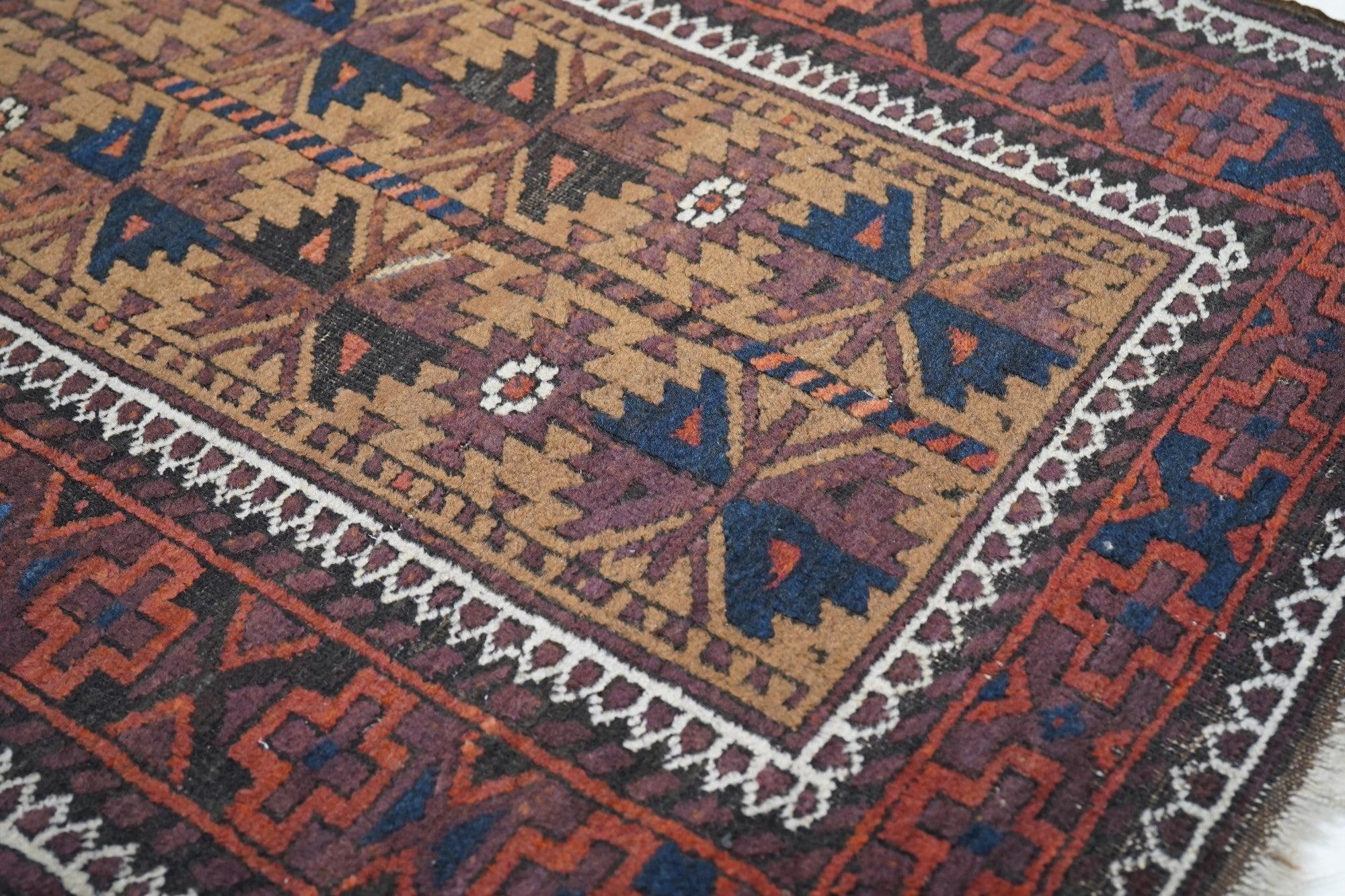 Wool Vintage Balouch Rug 2'9'' x 4'10'' For Sale
