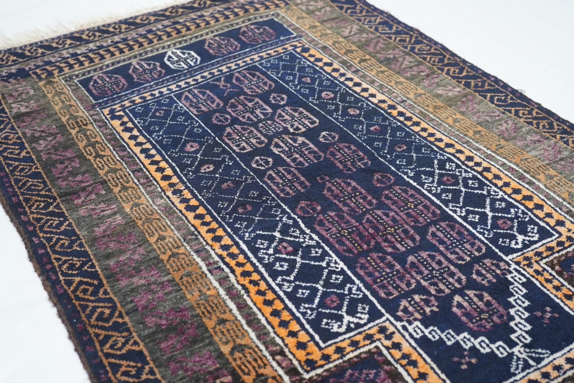 Wool Vintage Balouch Rug 2'9'' x 4'6'' For Sale