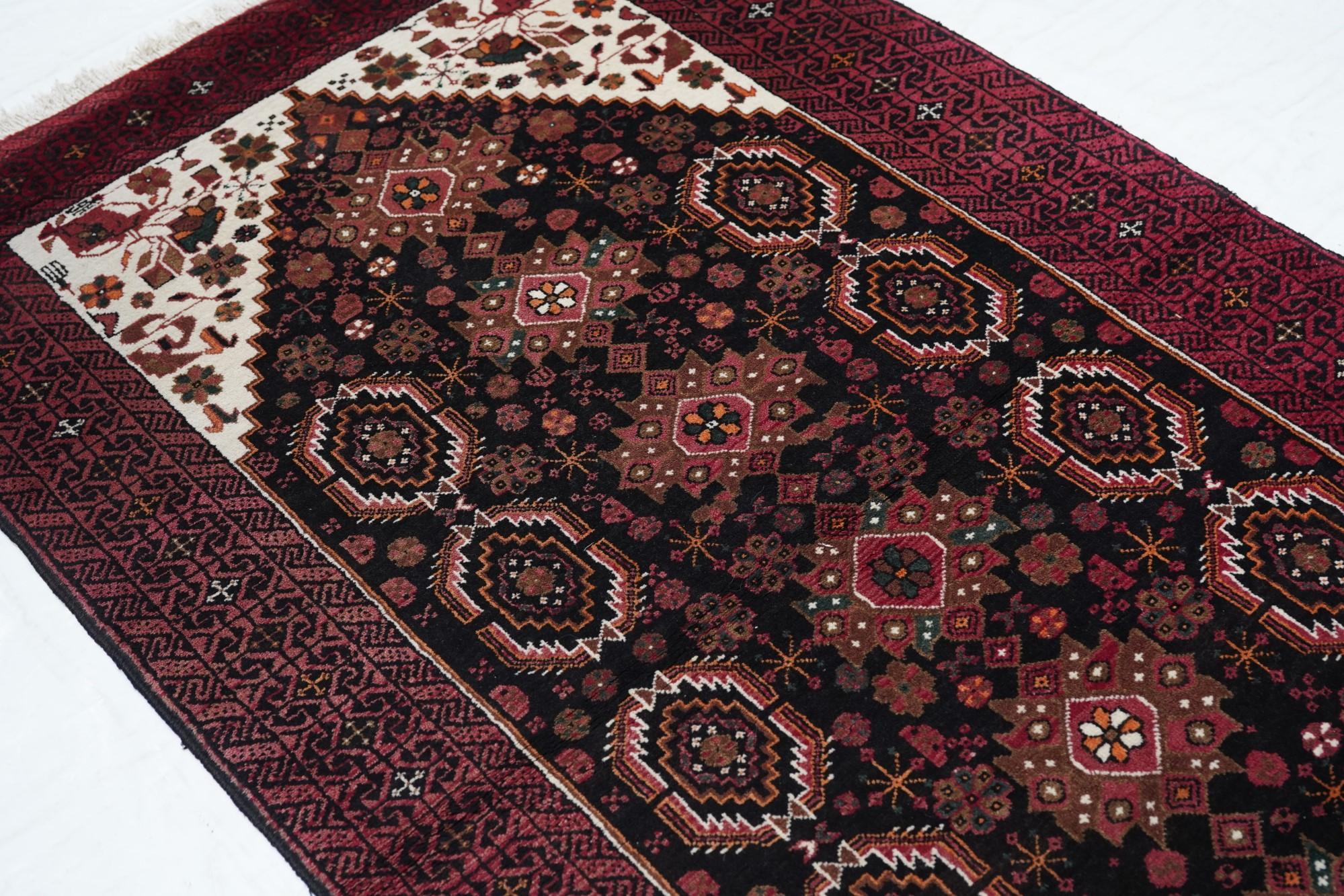 Wool Vintage Balouch Rug 3'4'' x 6'6'' For Sale