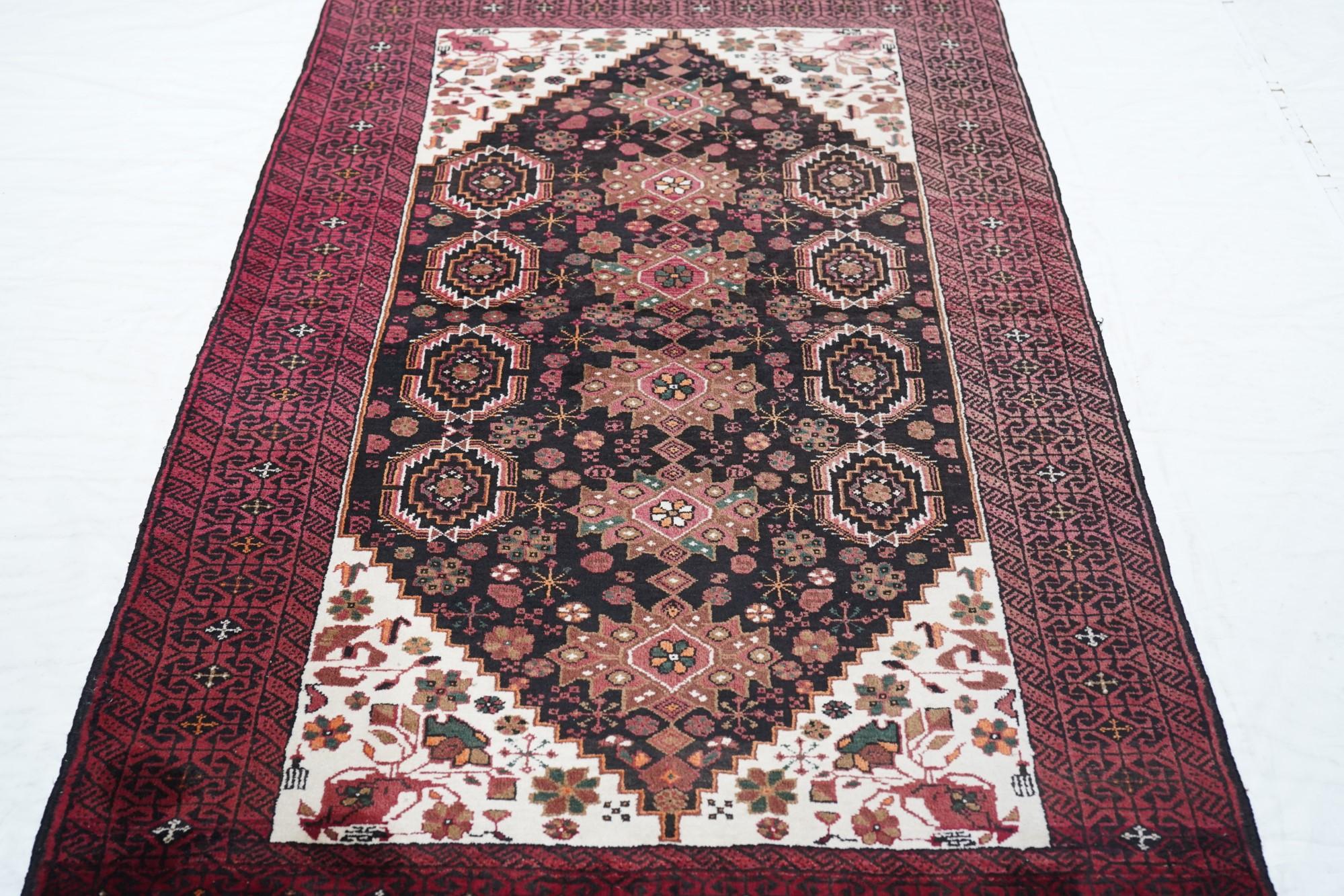 Vintage Balouch Rug 3'4'' x 6'6'' For Sale 2