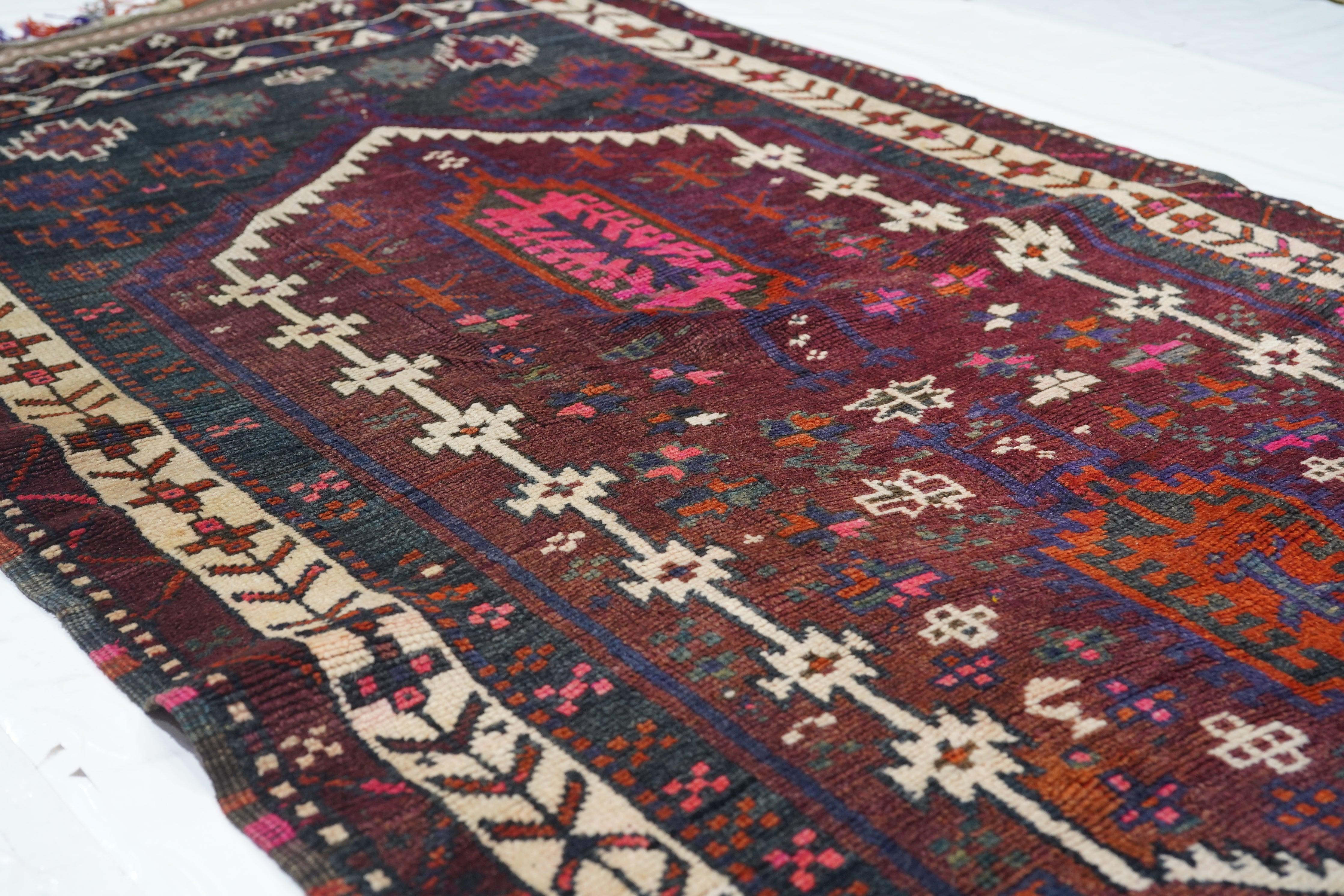 Wool Vintage Balouch Rug 3'5'' x 6'2'' For Sale