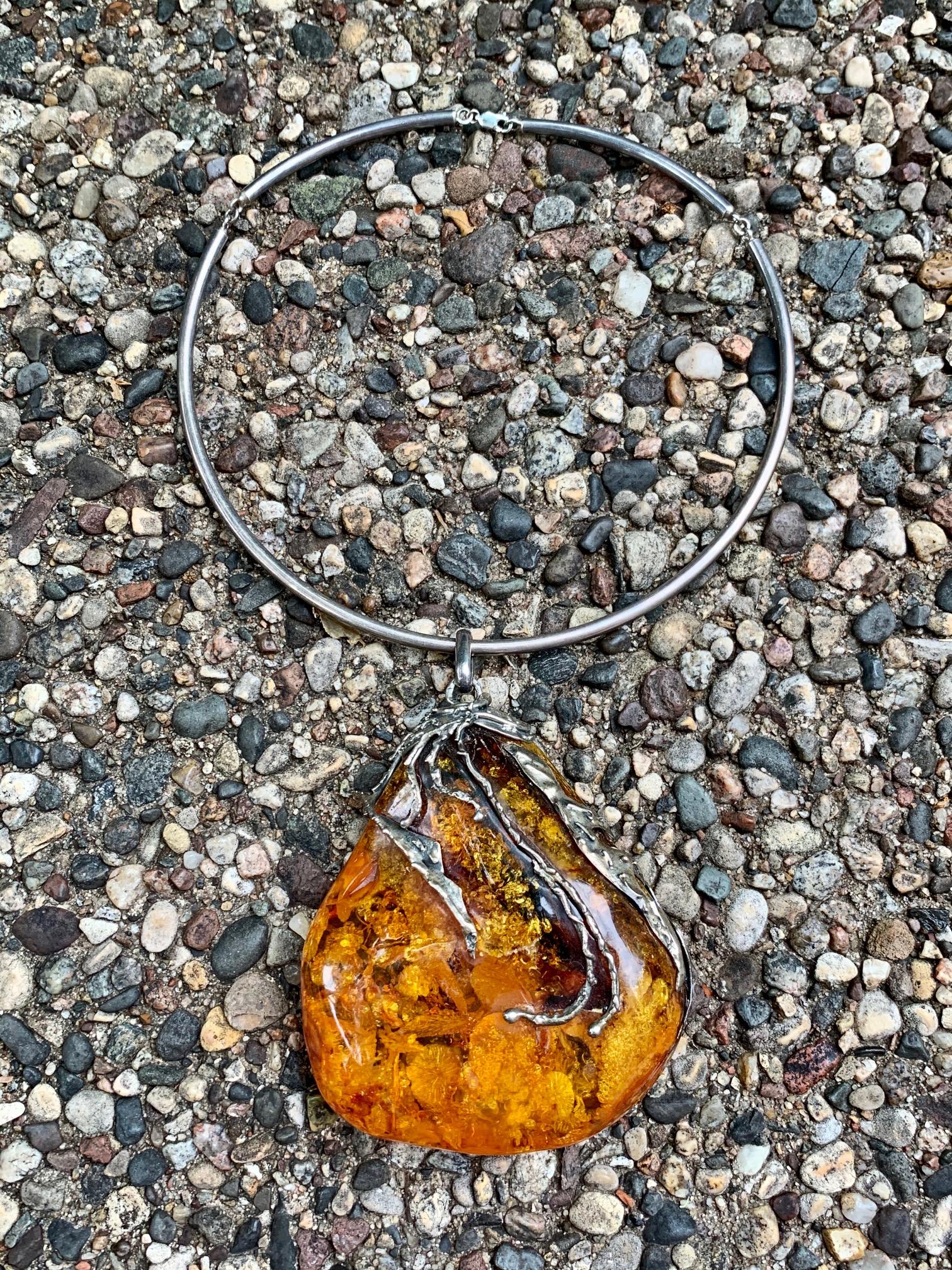 amber silver necklace