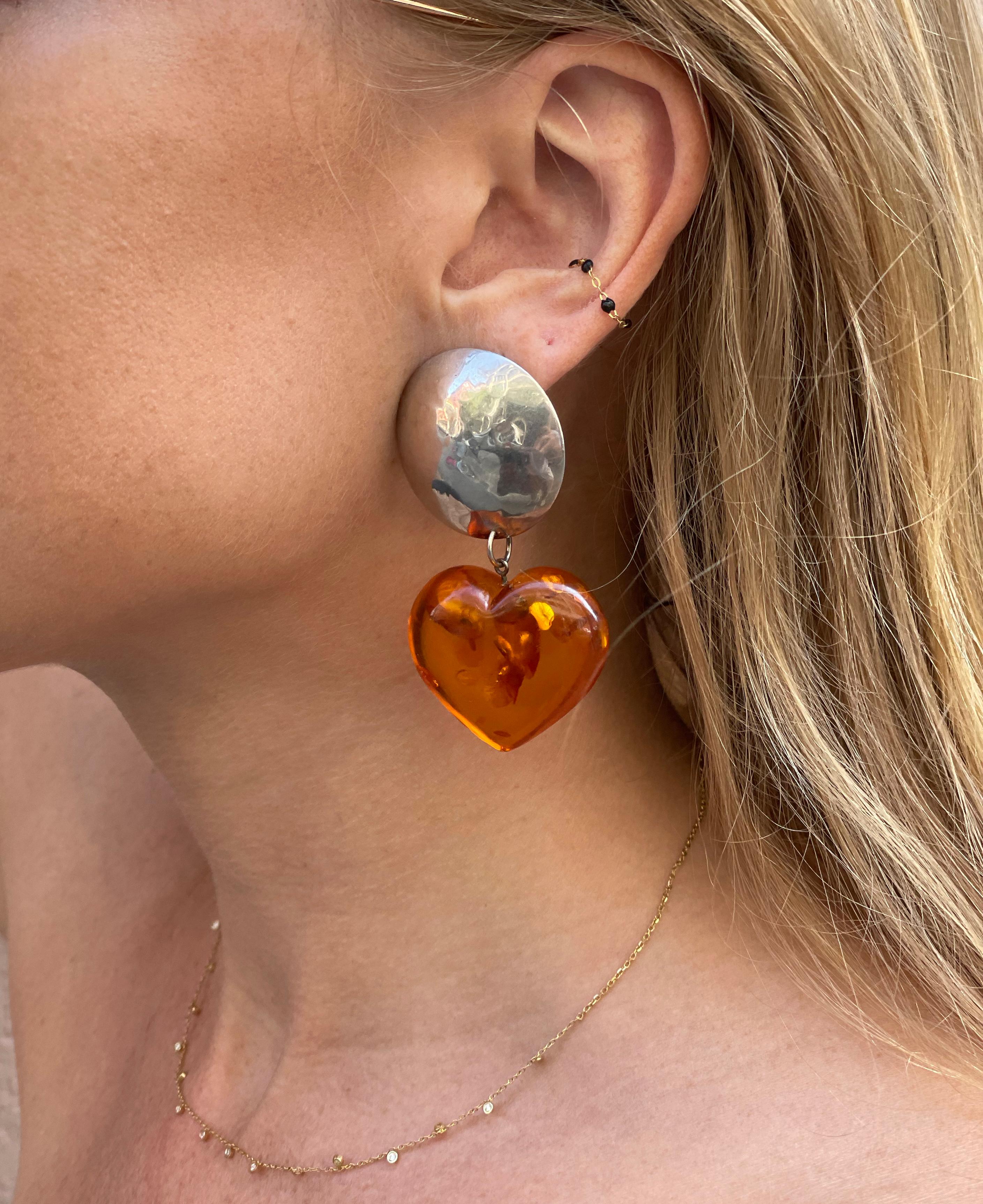 SIGNED VINTAGE BALTIC AMBER HEART EARRINGS: These earrings stopped me dead in my tracks: they are so special that I immediately wanted to know their story (and wear them with everything). They are made of sterling silver and a large heart-shape