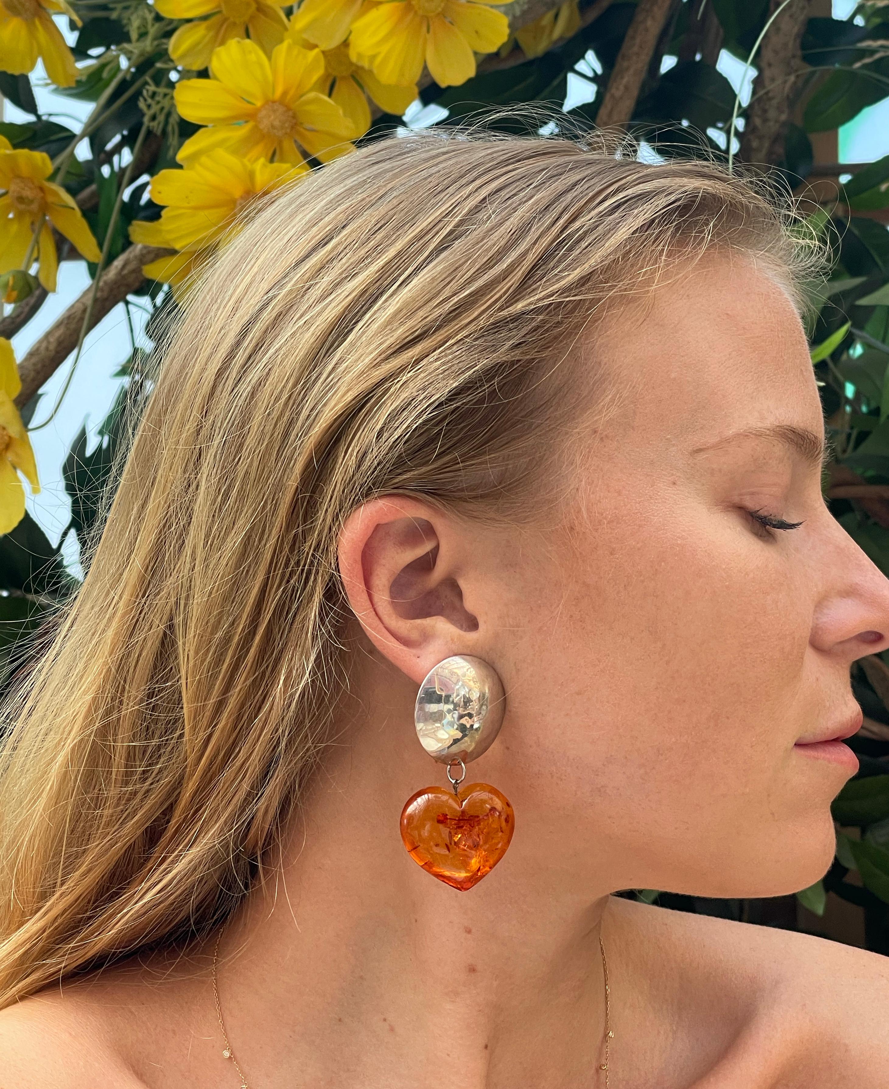 Women's or Men's Vintage Baltic Amber Heart Drop Earrings