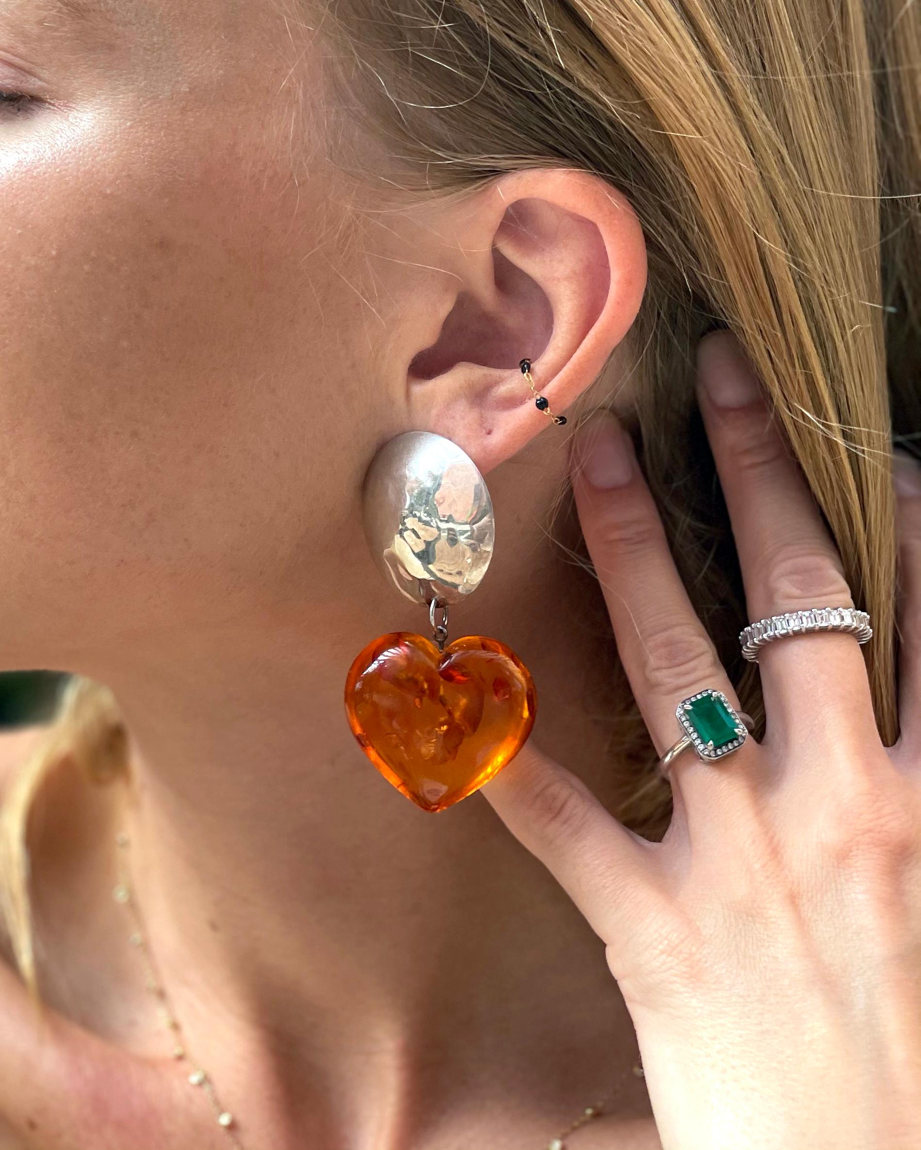 Vintage Baltic Amber Heart Drop Earrings 1