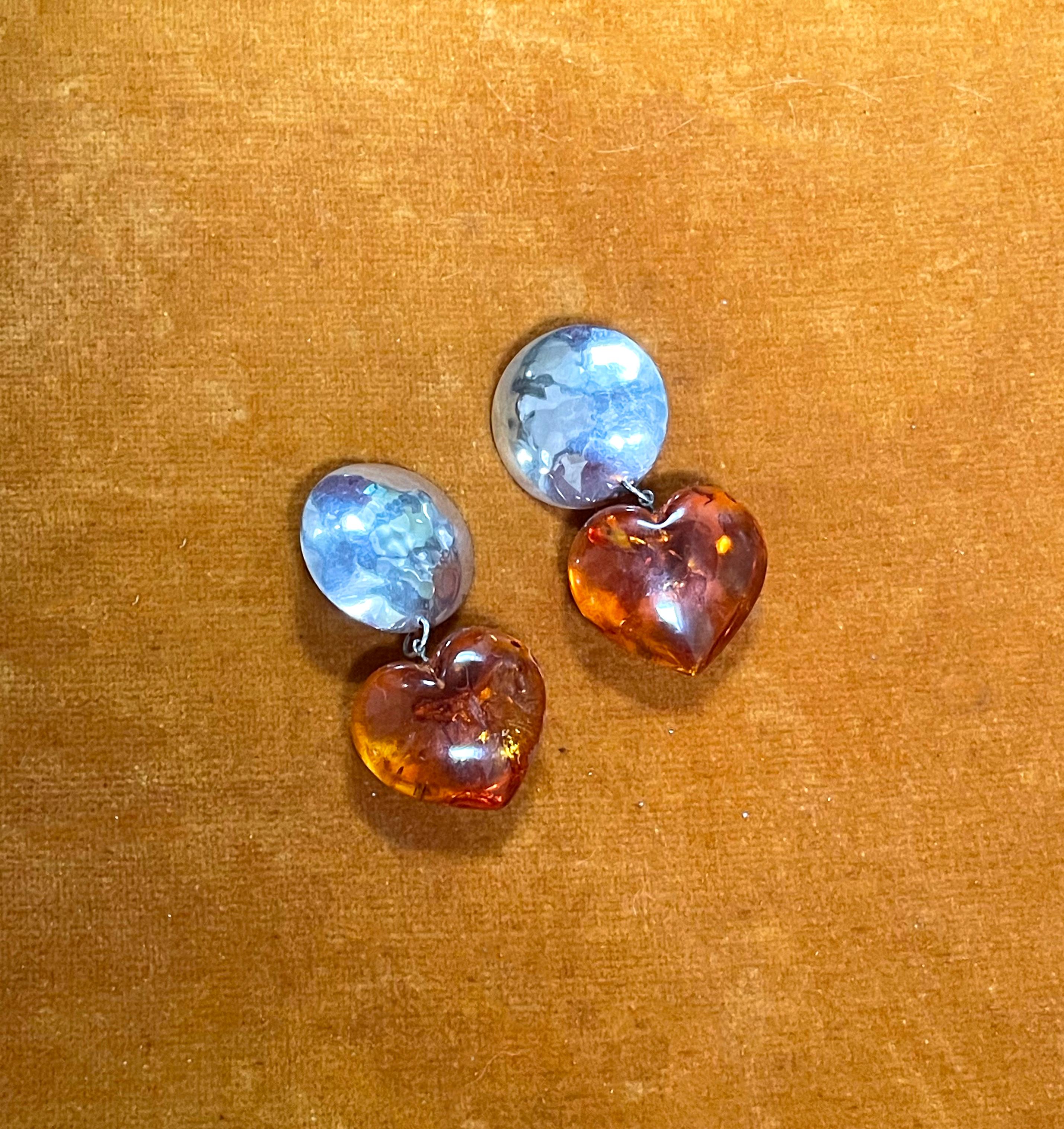 Vintage Baltic Amber Heart Drop Earrings 3