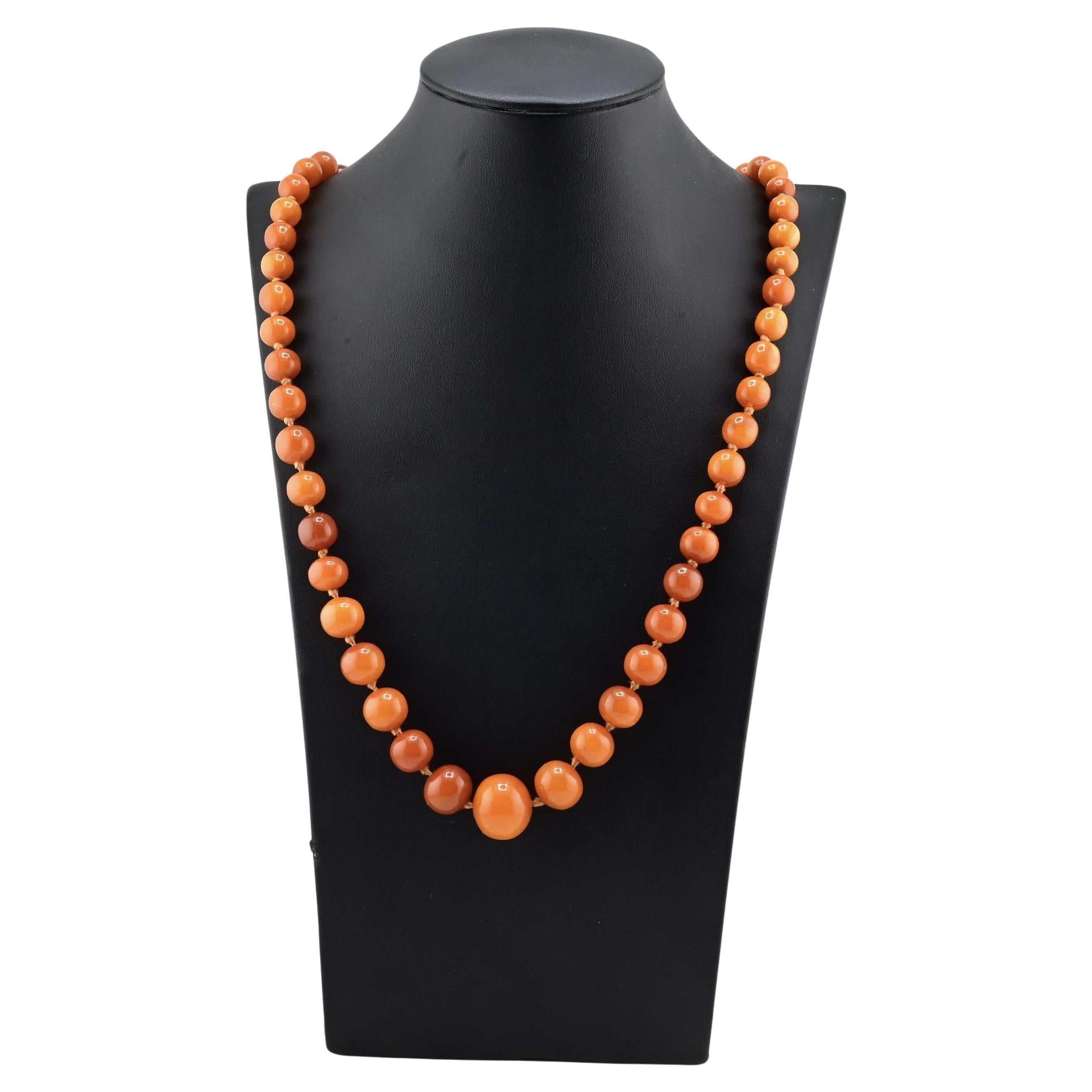 Collar vintage de ámbar báltico 38,72 g 27,5" Cuentas graduadas en forma de huevo Natural