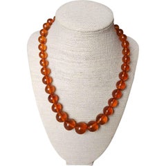 Vintage Baltic Amber Orange Graduated Bead Necklace with Bead Screw Clasp