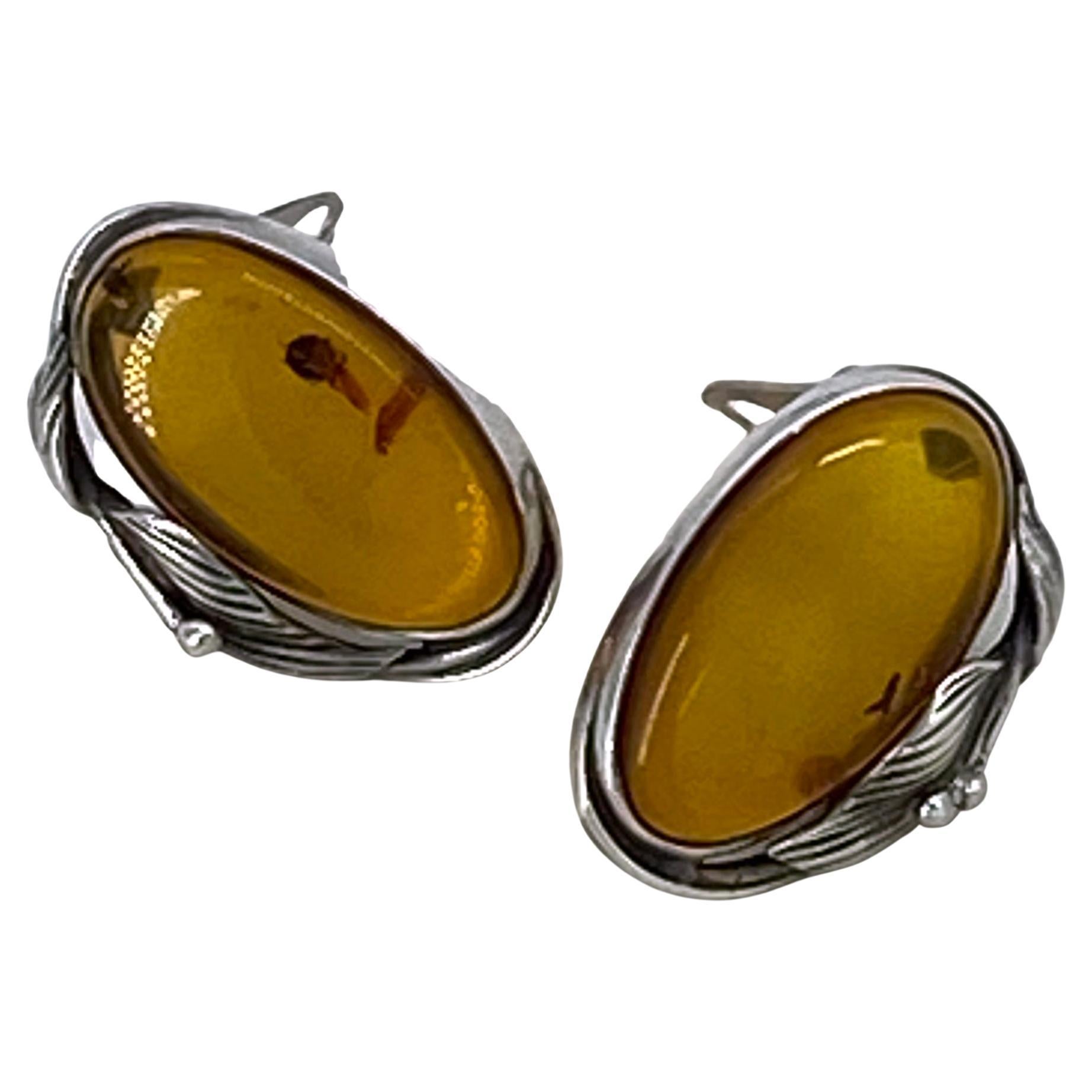 Vintage Baltic Amber Sterling Clip-on Ohrringe Damen im Angebot