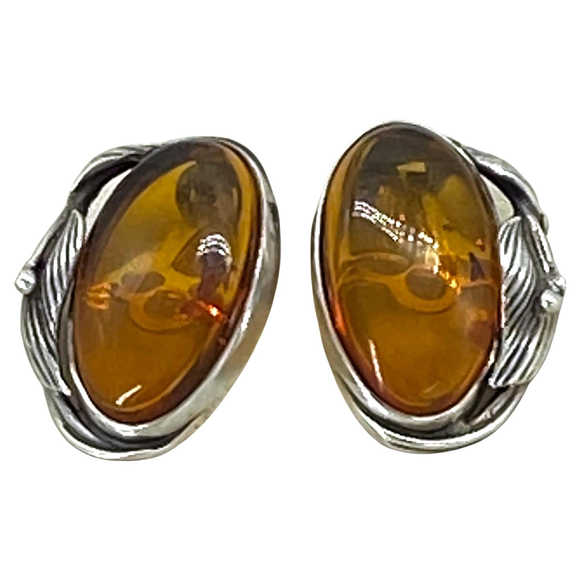 Vintage Baltic Amber Sterling Clip-on Ohrringe im Angebot 1