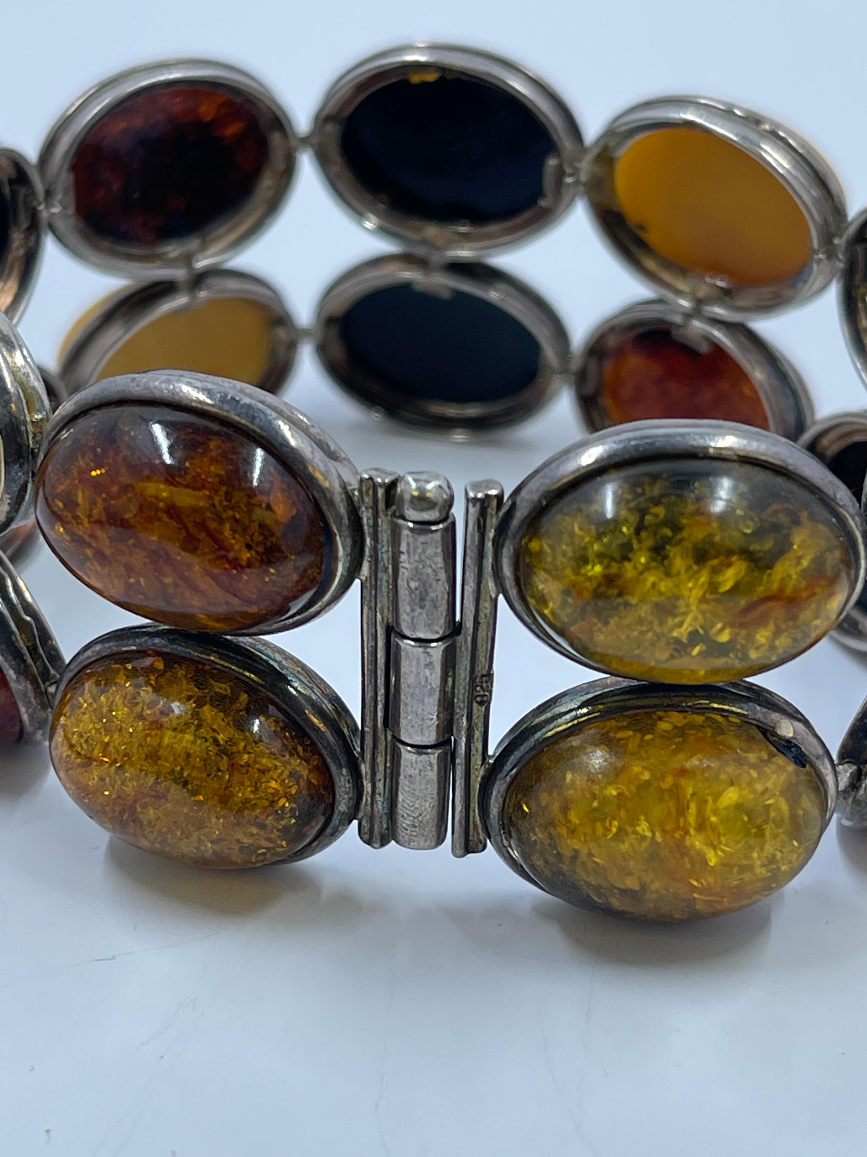 Vintage Baltic Amber & Sterling Silver Bracelet In Good Condition For Sale In Endwell, NY