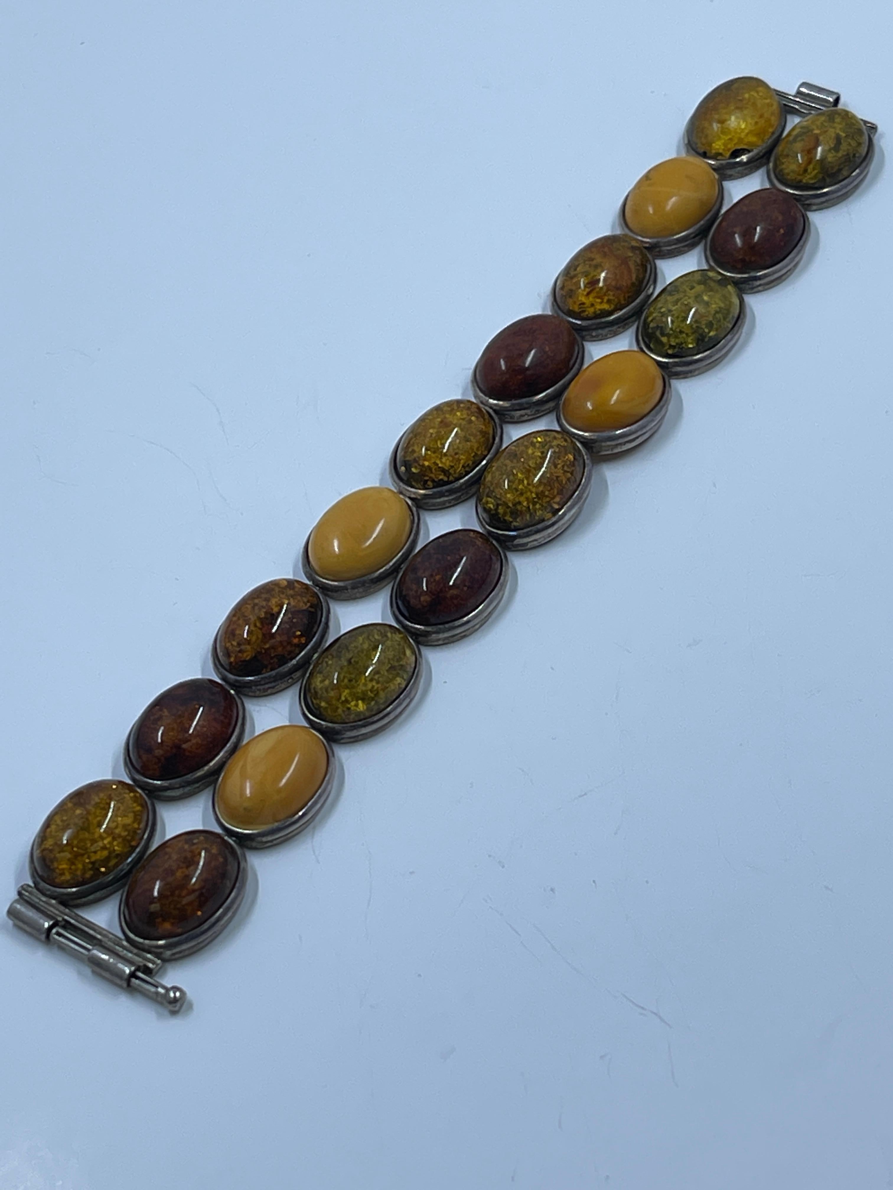 Vintage Baltic Amber & Sterling Silver Bracelet For Sale 1