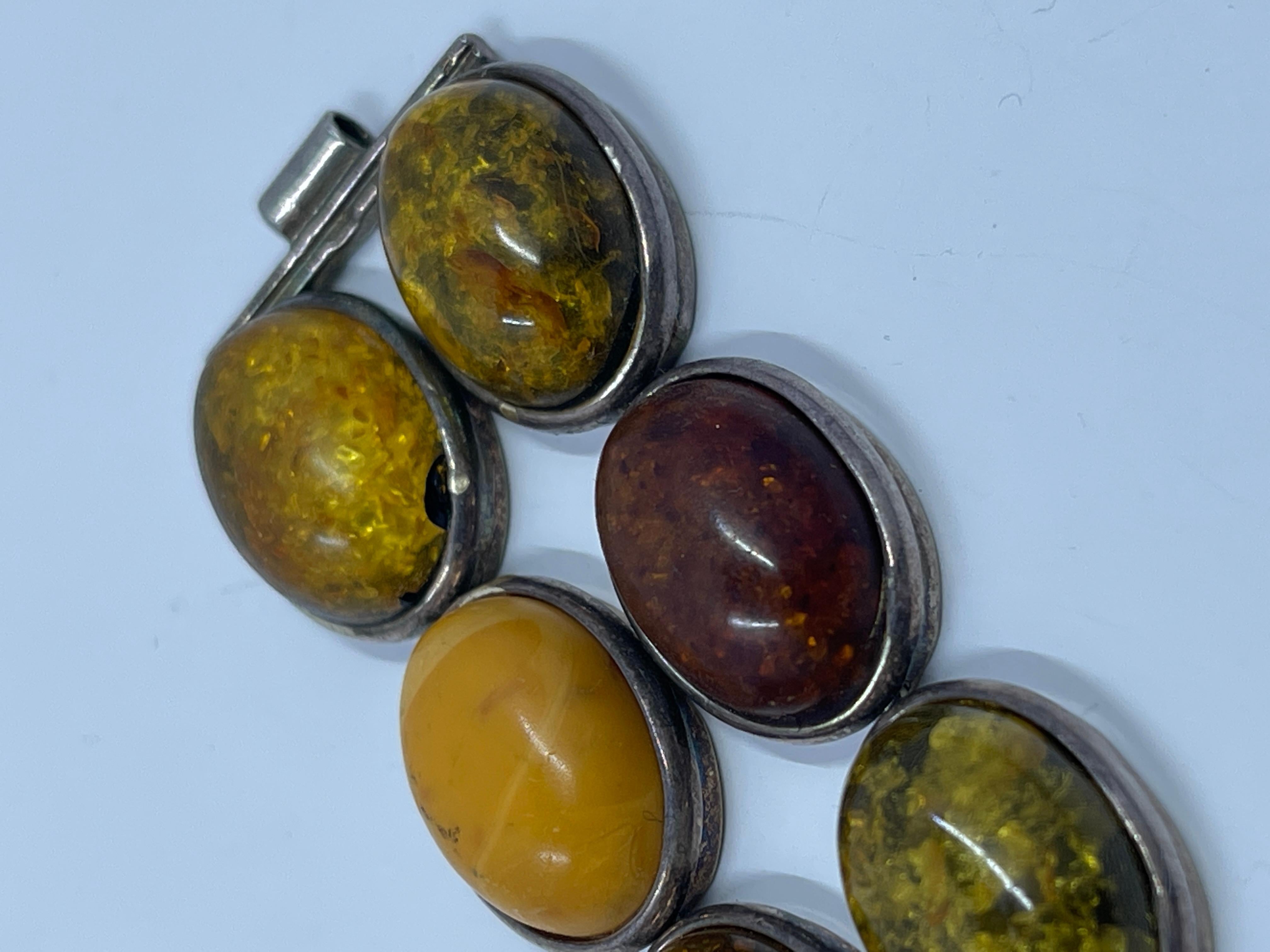 Vintage Baltic Amber & Sterling Silver Bracelet For Sale 3