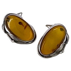 Vintage Baltic Amber & Sterling Silver Clip-On Earrings from the 1990s