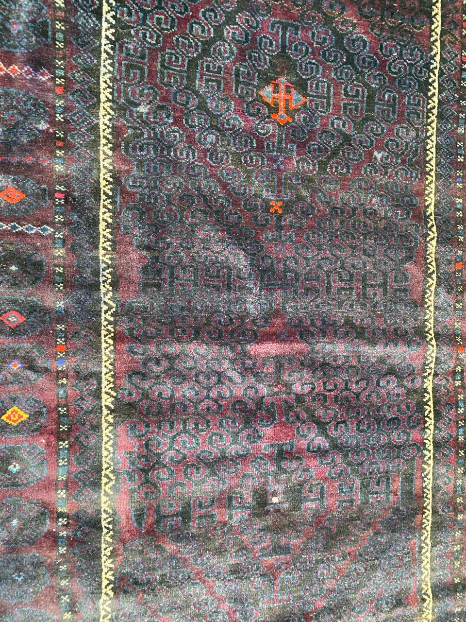 Vintage Baluch Afghan Grey Rug For Sale 4