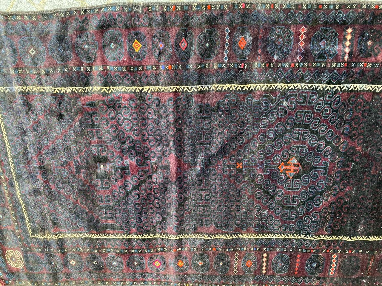 Vintage Baluch Afghan Grey Rug For Sale 12