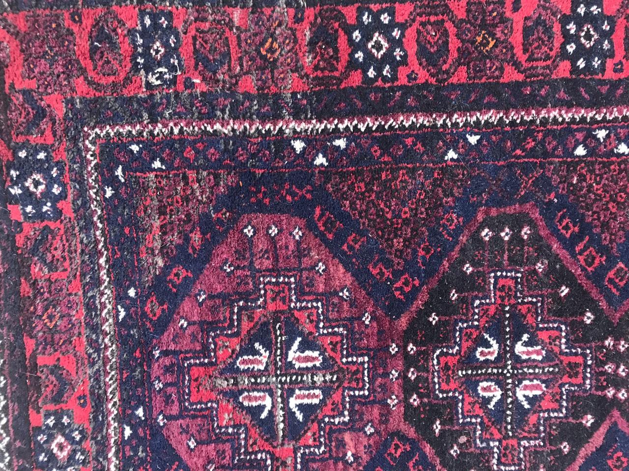 Hand-Knotted Vintage Baluch Afghan Rug For Sale
