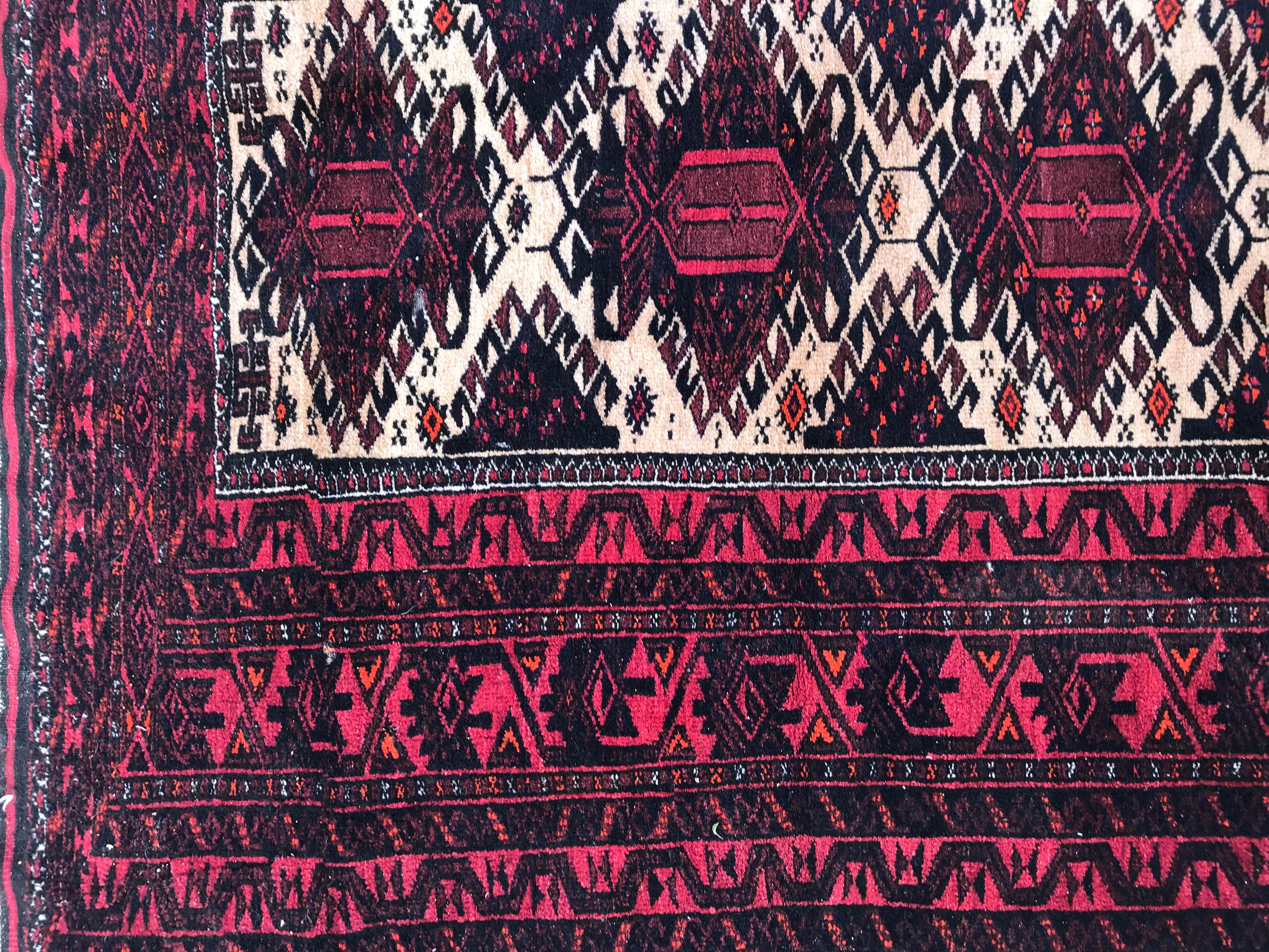 Hand-Knotted Vintage Baluch Afghan Rug For Sale