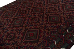 Vintage Baluch Afghan Rug, Geometric Pattern in Crimson and Blue - Rug & Kilim
