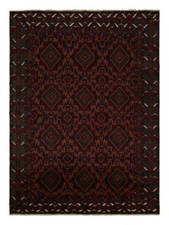 Vintage Baluch Afghan Rug, Geometric Pattern in Crimson and Blue - Rug & Kilim