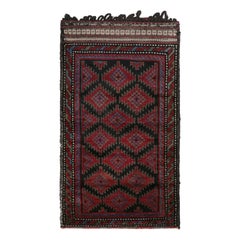 Vintage Belutsch Afghan Teppich in Schwarz & Rot Stammes-Muster von Rug & Kilim